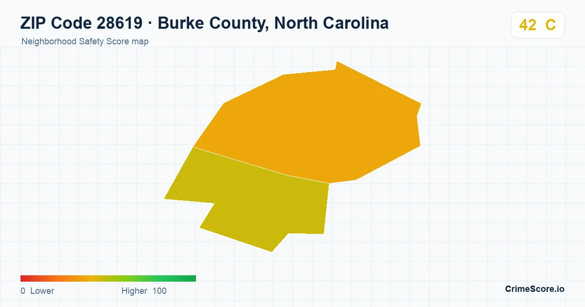 ZIP Code 28619 in Burke County, North Carolina neighborhood Safety Score map