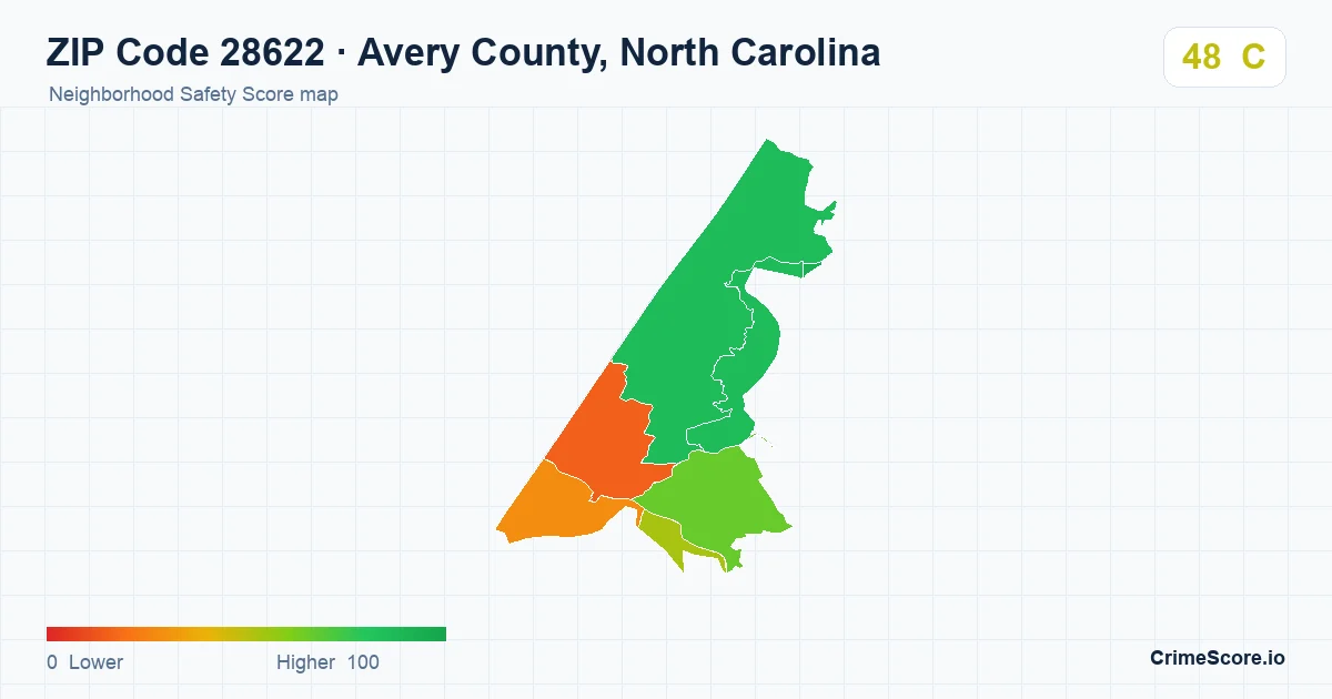 ZIP Code 28622 in Avery County, North Carolina neighborhood Safety Score map