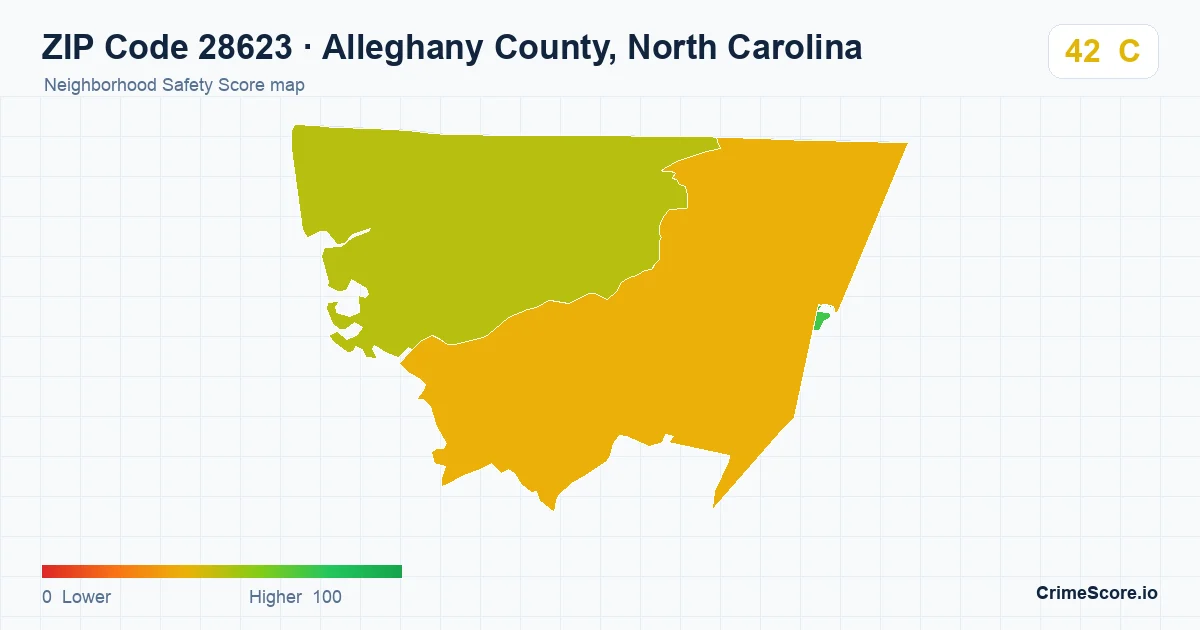 ZIP Code 28623 in Alleghany County, North Carolina neighborhood Safety Score map