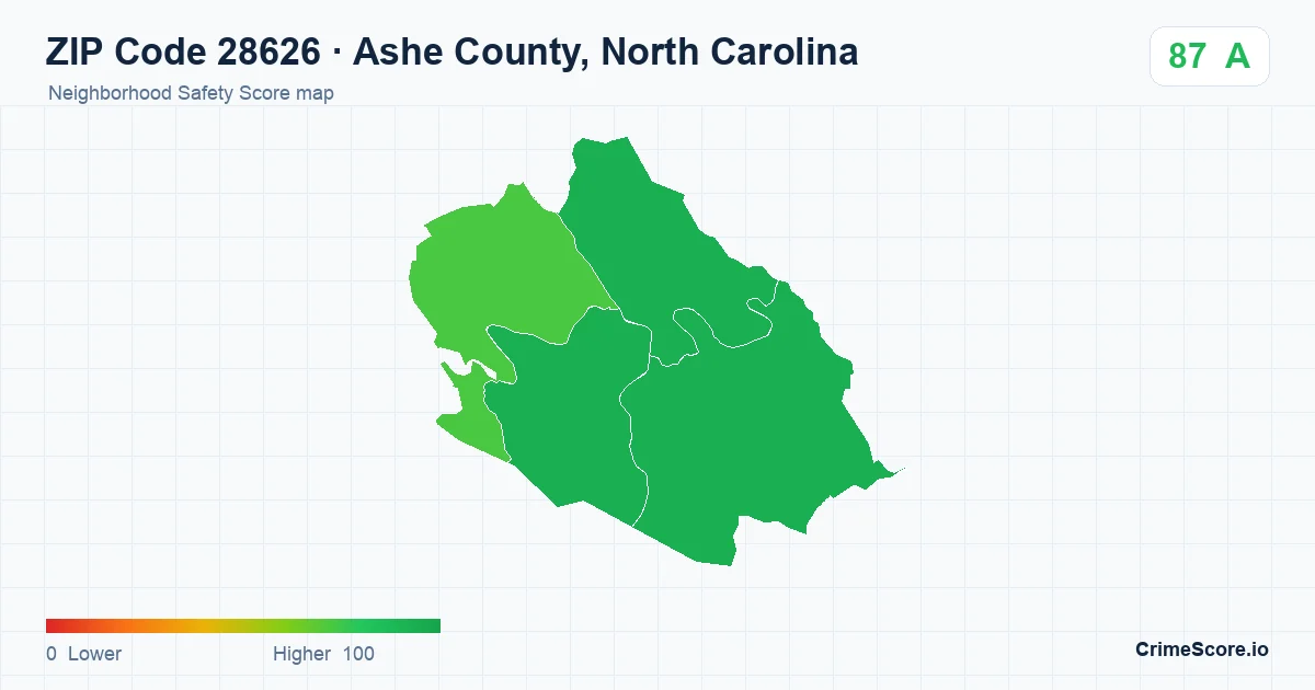 ZIP Code 28626 in Ashe County, North Carolina neighborhood Safety Score map