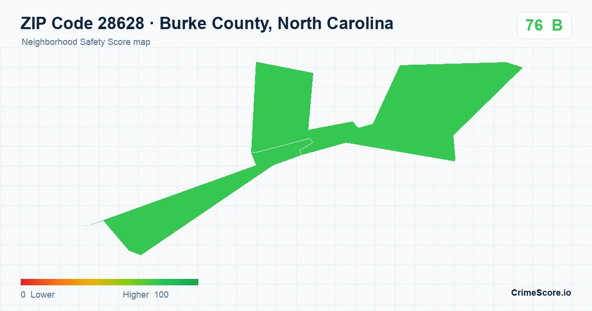 ZIP Code 28628 in Burke County, North Carolina neighborhood Safety Score map
