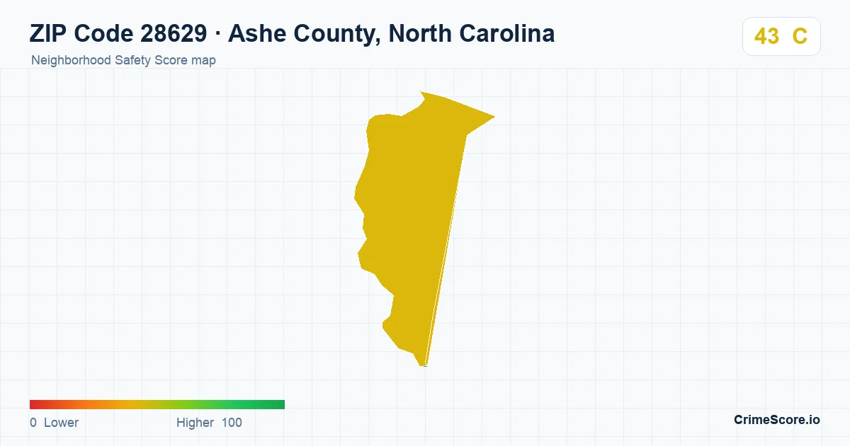 ZIP Code 28629 in Ashe County, North Carolina neighborhood Safety Score map