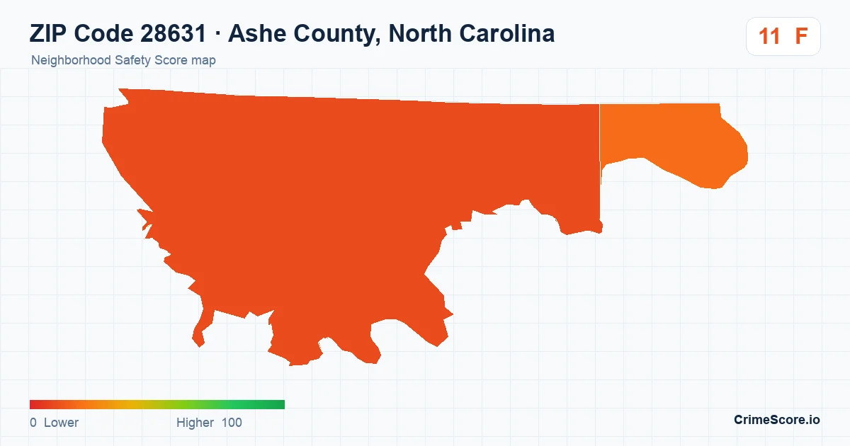 ZIP Code 28631 in Ashe County, North Carolina neighborhood Safety Score map