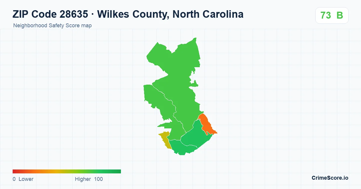 ZIP Code 28635 in Wilkes County, North Carolina neighborhood Safety Score map
