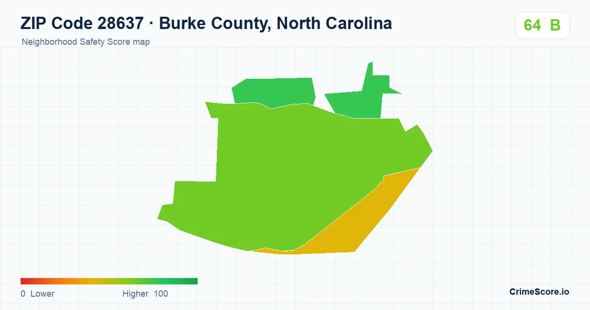 ZIP Code 28637 in Burke County, North Carolina neighborhood Safety Score map