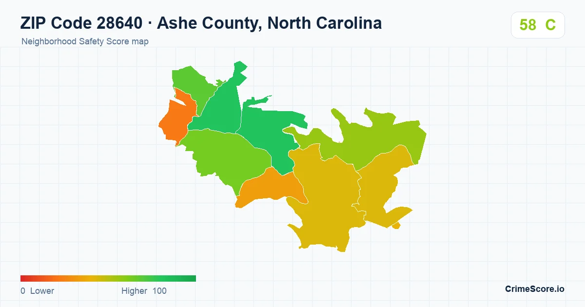 ZIP Code 28640 in Ashe County, North Carolina neighborhood Safety Score map