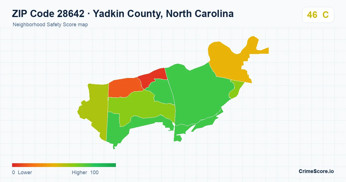 ZIP Code 28642 in Yadkin County, North Carolina neighborhood Safety Score map