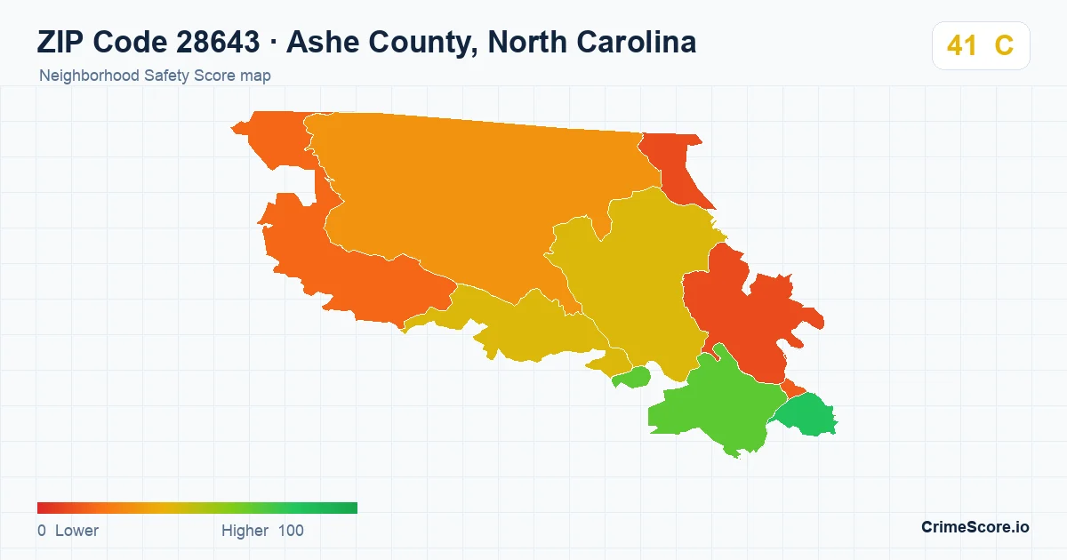ZIP Code 28643 in Ashe County, North Carolina neighborhood Safety Score map