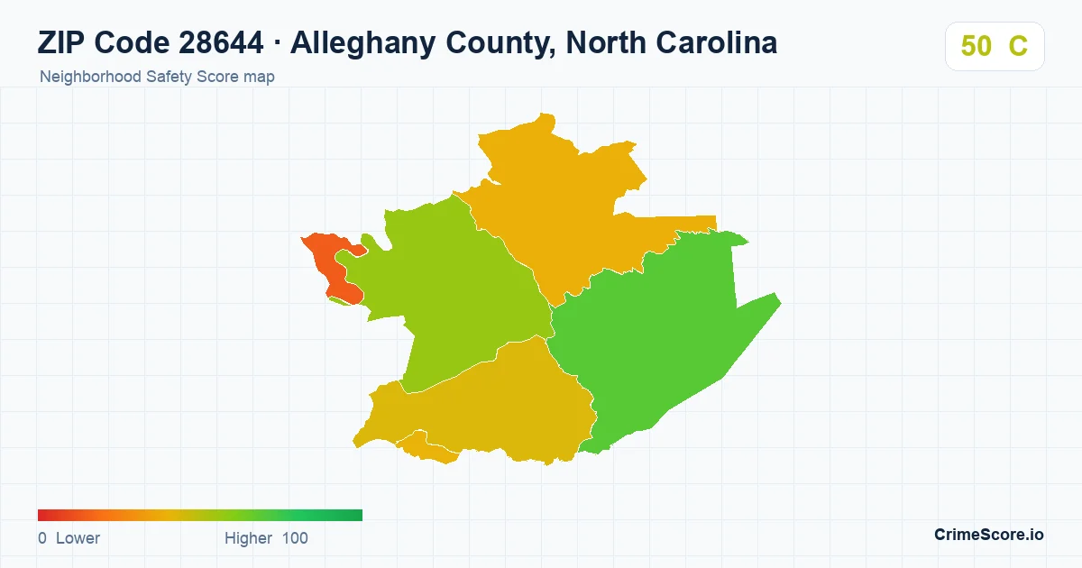 ZIP Code 28644 in Alleghany County, North Carolina neighborhood Safety Score map