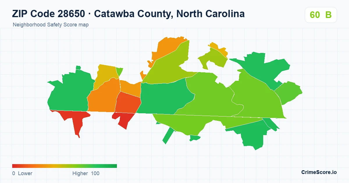 ZIP Code 28650 in Catawba County, North Carolina neighborhood Safety Score map