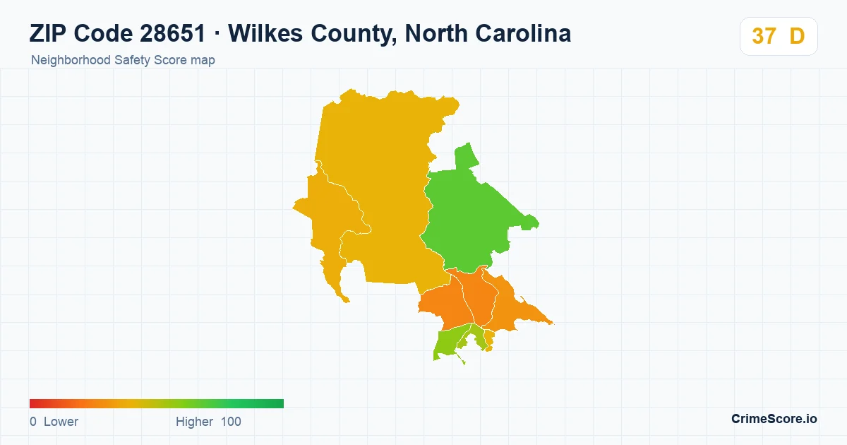 ZIP Code 28651 in Wilkes County, North Carolina neighborhood Safety Score map
