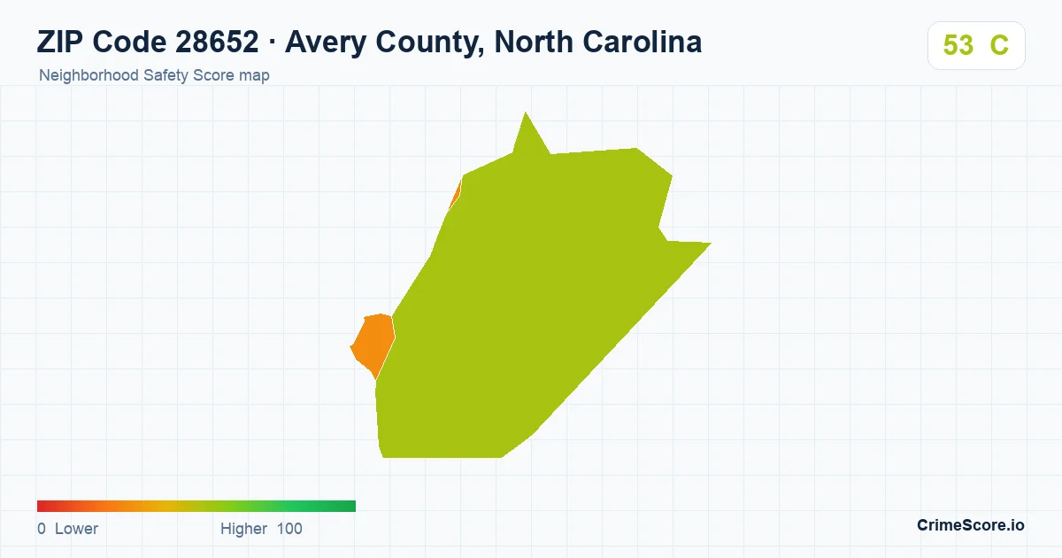 ZIP Code 28652 in Avery County, North Carolina neighborhood Safety Score map