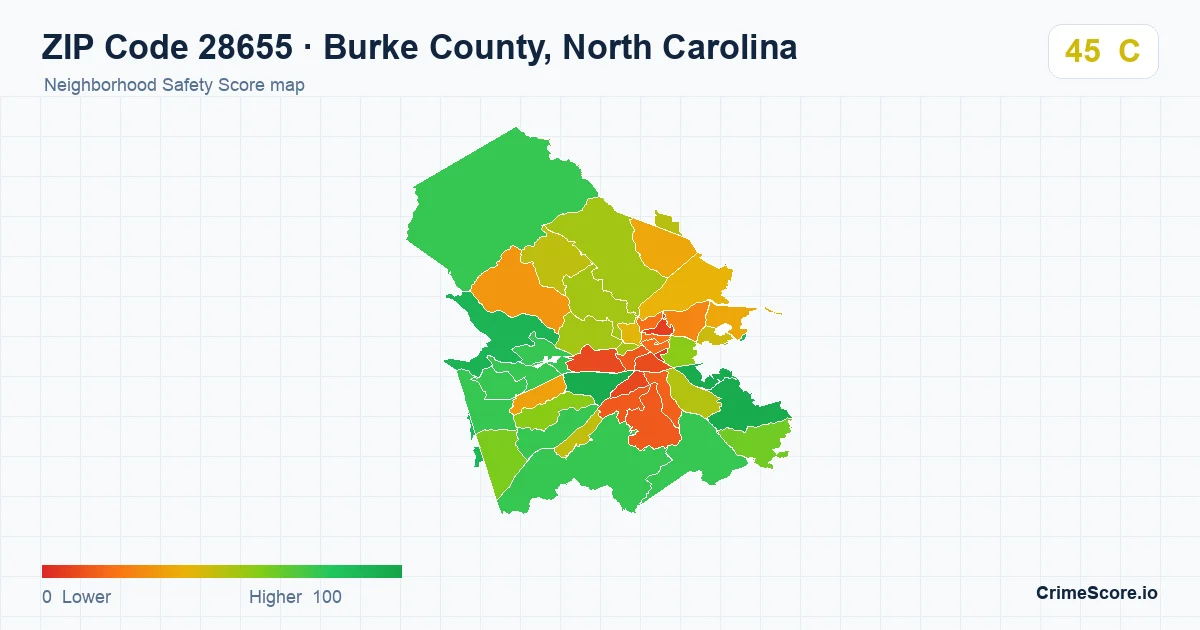 ZIP Code 28655 in Burke County, North Carolina neighborhood Safety Score map