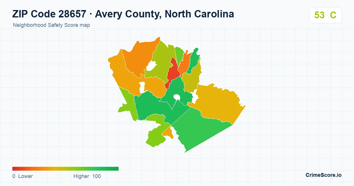 ZIP Code 28657 in Avery County, North Carolina neighborhood Safety Score map