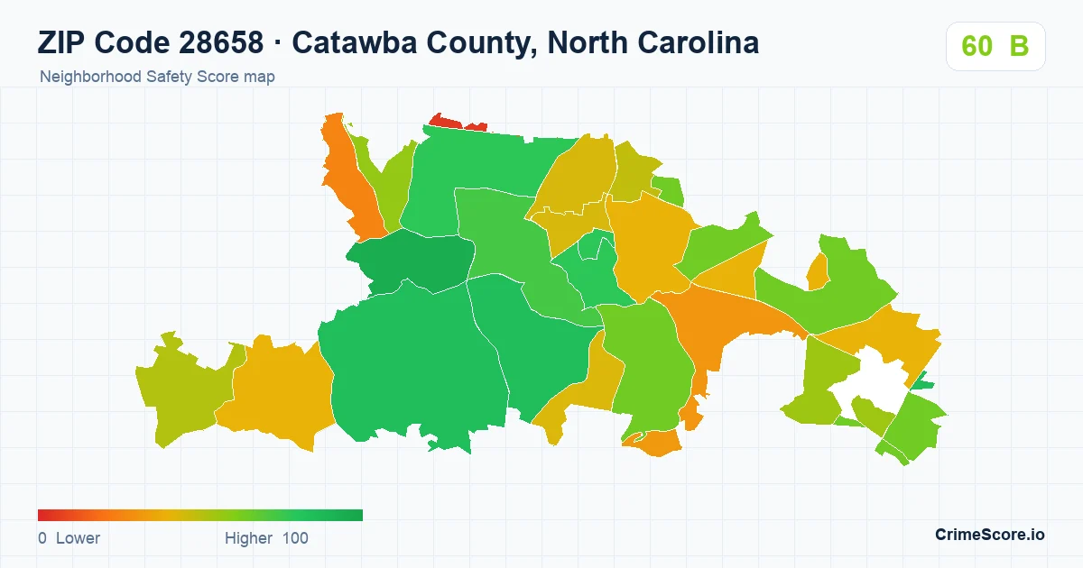 ZIP Code 28658 in Catawba County, North Carolina neighborhood Safety Score map