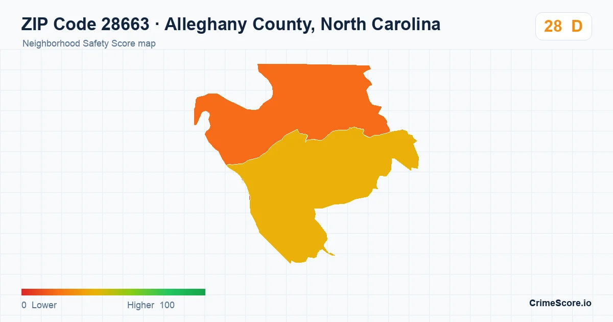 ZIP Code 28663 in Alleghany County, North Carolina neighborhood Safety Score map