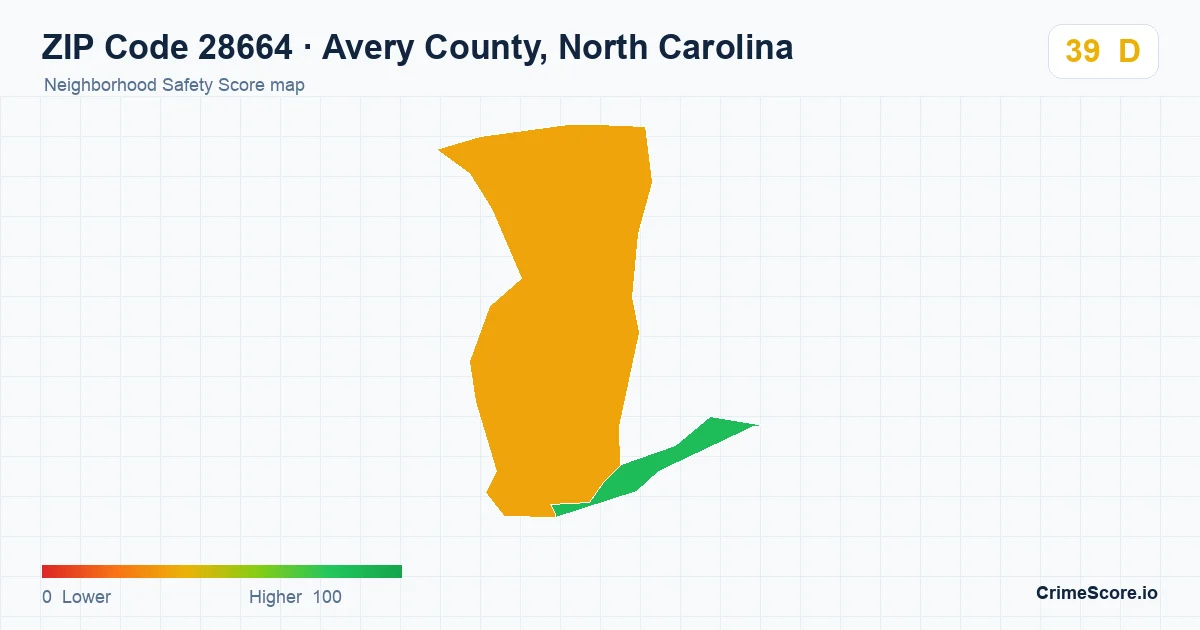 ZIP Code 28664 in Avery County, North Carolina neighborhood Safety Score map