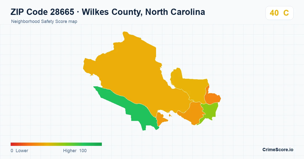 ZIP Code 28665 in Wilkes County, North Carolina neighborhood Safety Score map