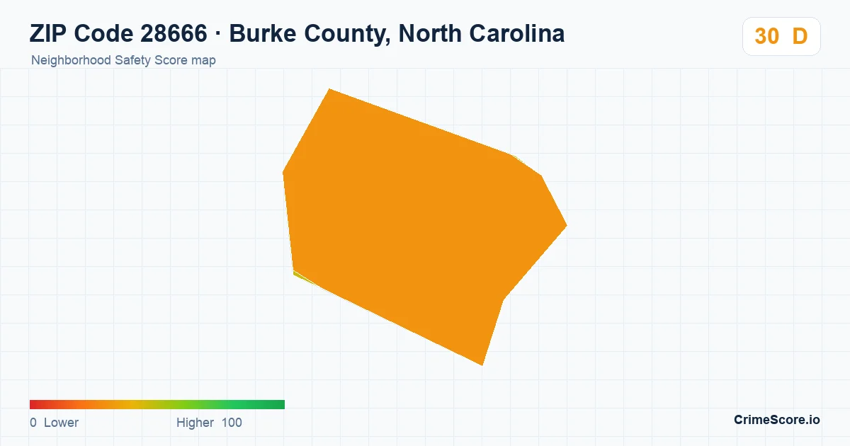 ZIP Code 28666 in Burke County, North Carolina neighborhood Safety Score map