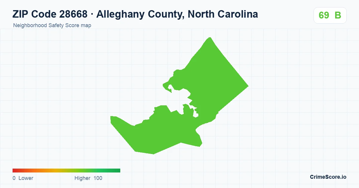 ZIP Code 28668 in Alleghany County, North Carolina neighborhood Safety Score map