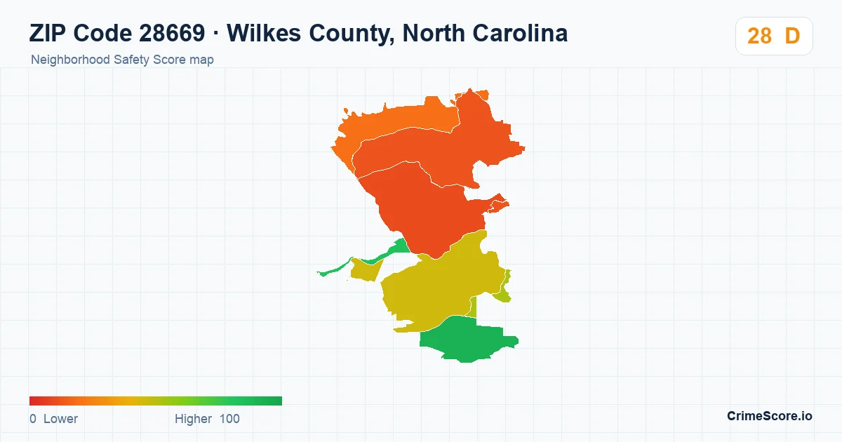 ZIP Code 28669 in Wilkes County, North Carolina neighborhood Safety Score map