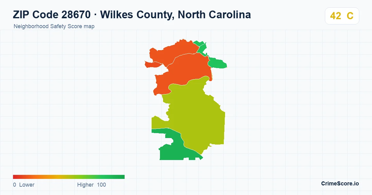 ZIP Code 28670 in Wilkes County, North Carolina neighborhood Safety Score map