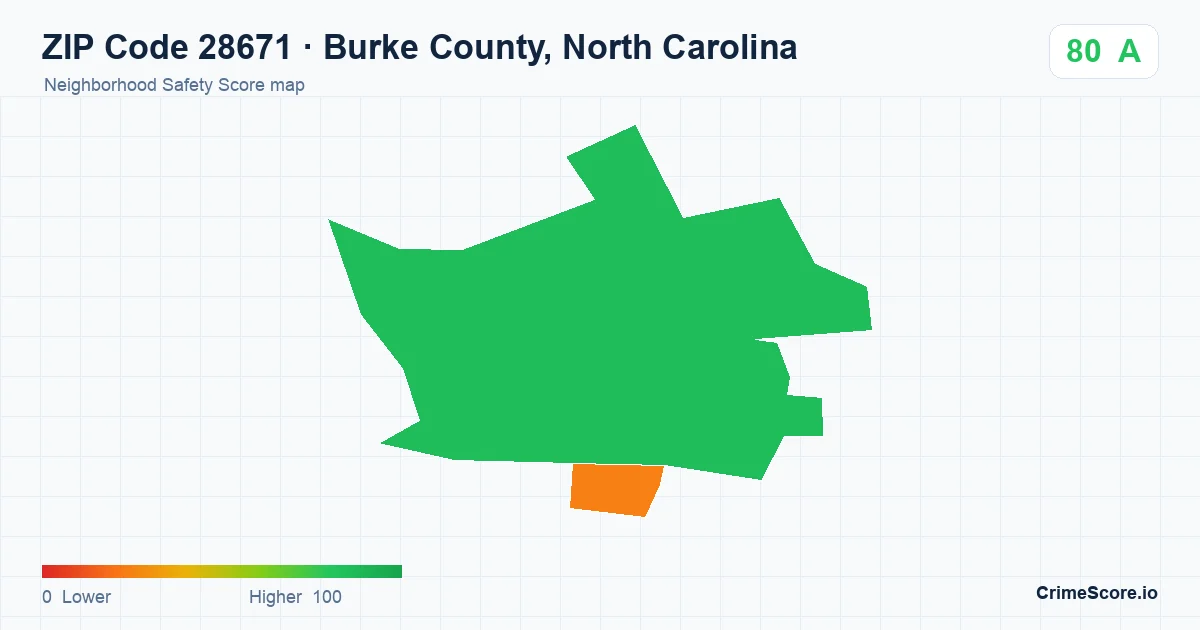 ZIP Code 28671 in Burke County, North Carolina neighborhood Safety Score map