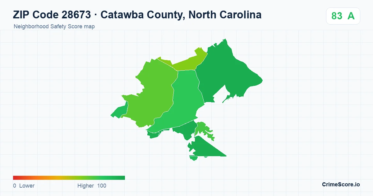 ZIP Code 28673 in Catawba County, North Carolina neighborhood Safety Score map