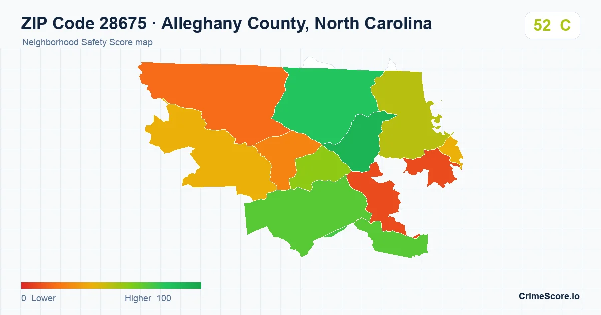 ZIP Code 28675 in Alleghany County, North Carolina neighborhood Safety Score map