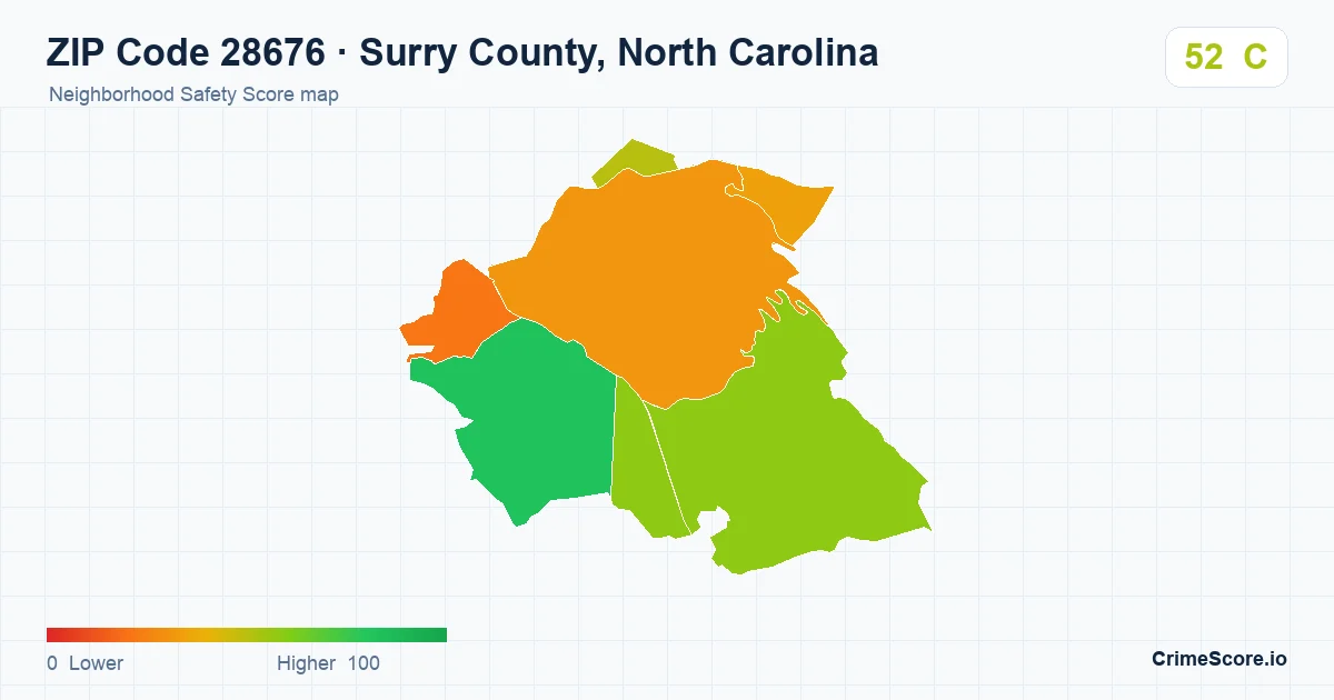 ZIP Code 28676 in Surry County, North Carolina neighborhood Safety Score map