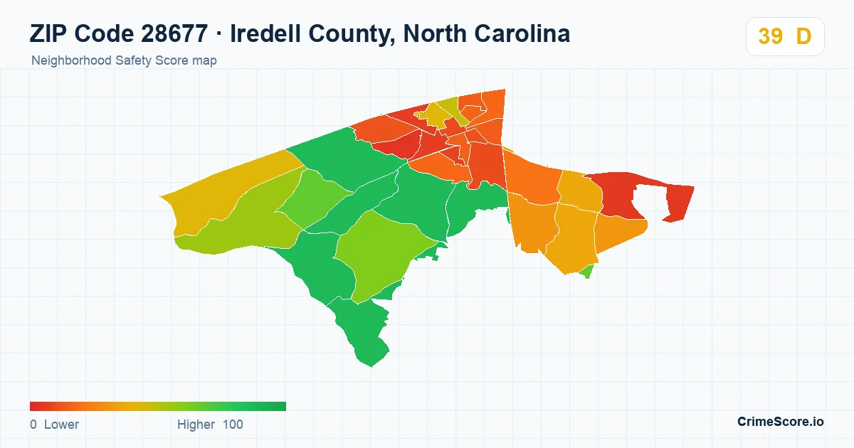 ZIP Code 28677 in Iredell County, North Carolina neighborhood Safety Score map