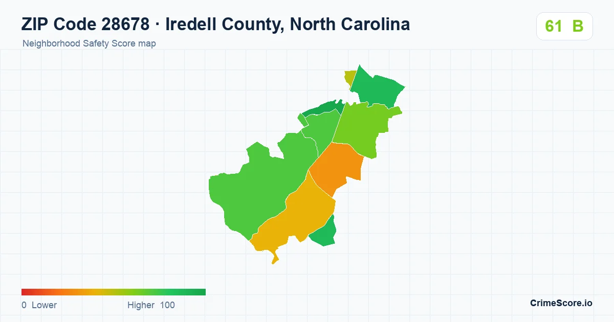 ZIP Code 28678 in Iredell County, North Carolina neighborhood Safety Score map