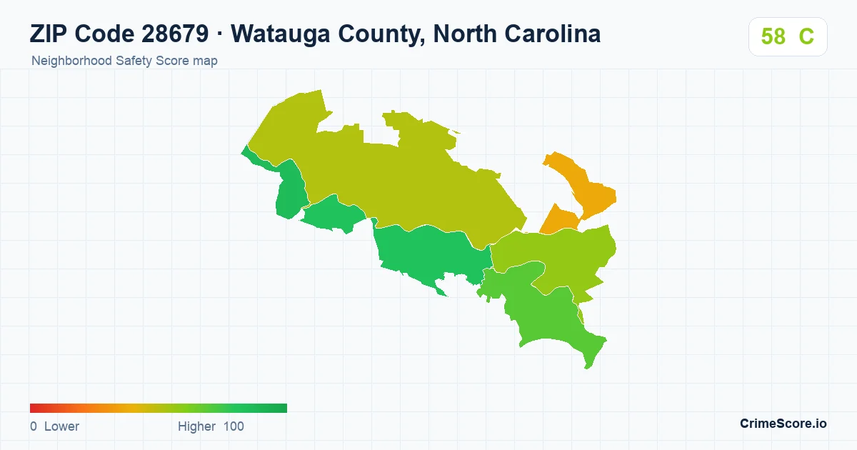 ZIP Code 28679 in Watauga County, North Carolina neighborhood Safety Score map