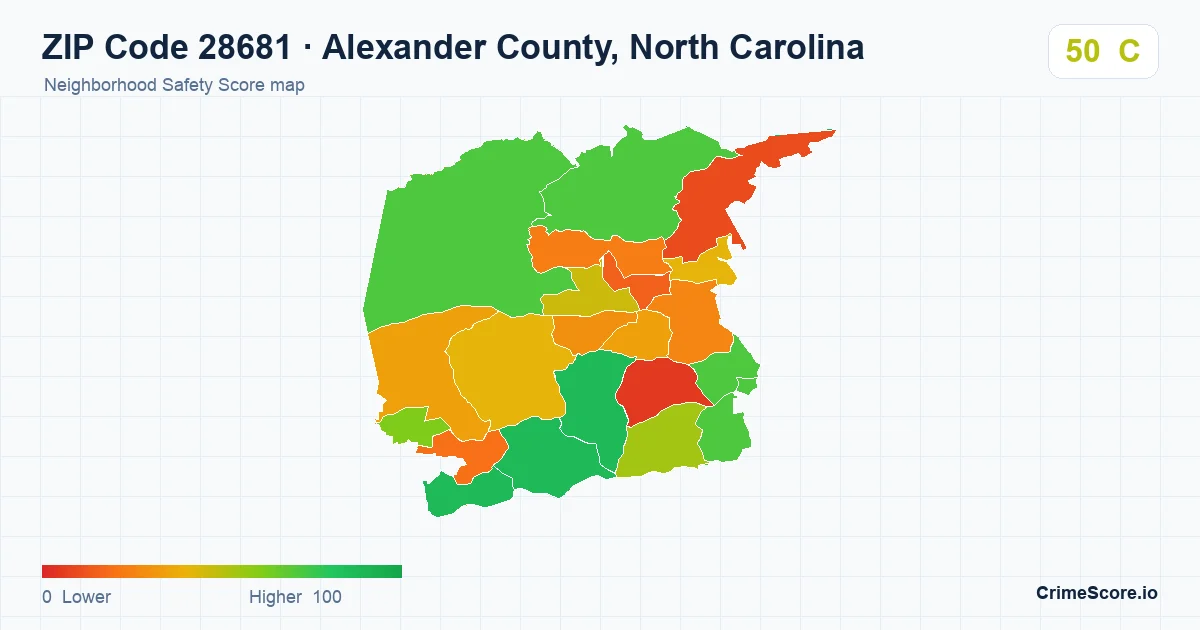 ZIP Code 28681 in Alexander County, North Carolina neighborhood Safety Score map