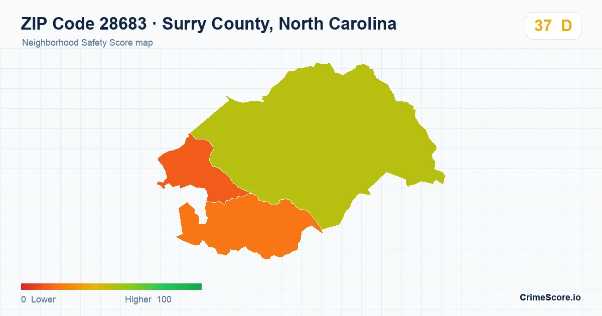 ZIP Code 28683 in Surry County, North Carolina neighborhood Safety Score map