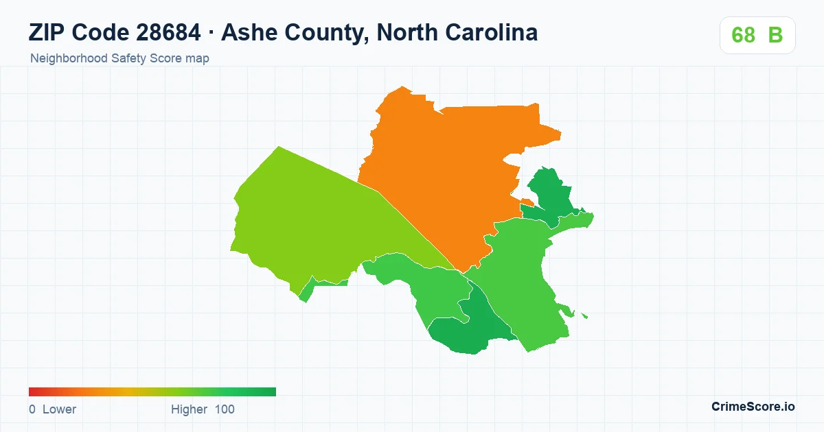 ZIP Code 28684 in Ashe County, North Carolina neighborhood Safety Score map