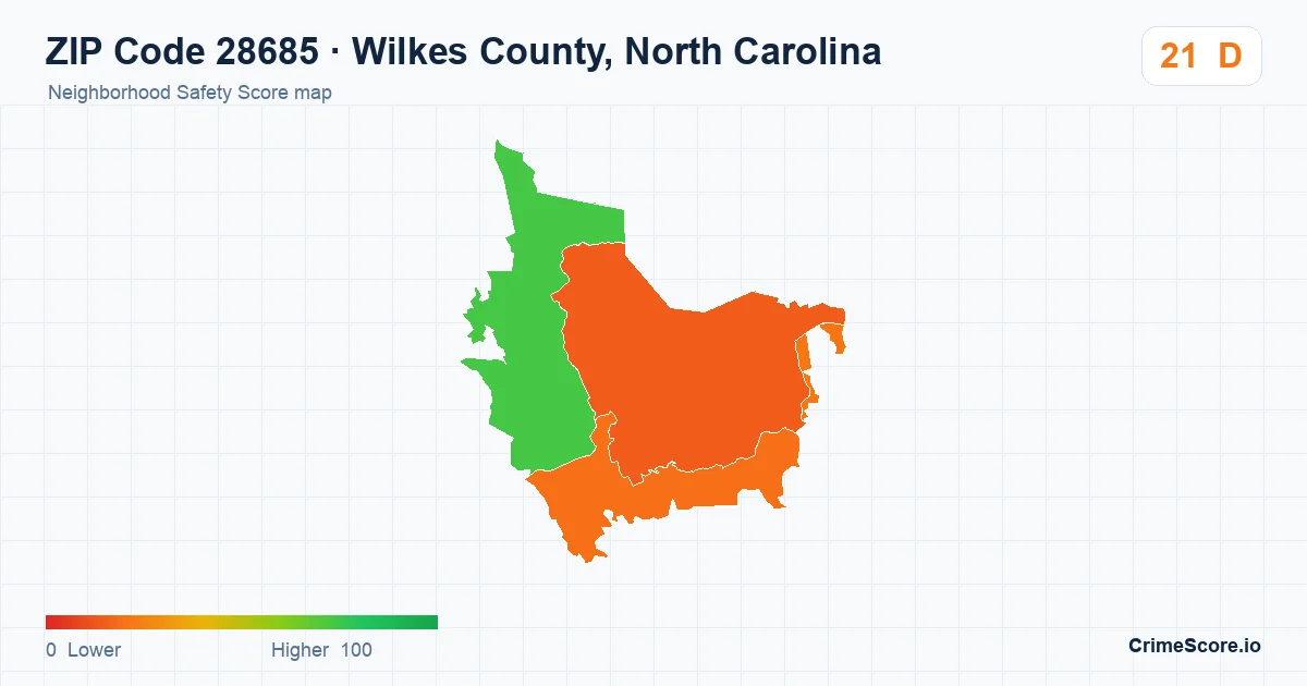 ZIP Code 28685 in Wilkes County, North Carolina neighborhood Safety Score map
