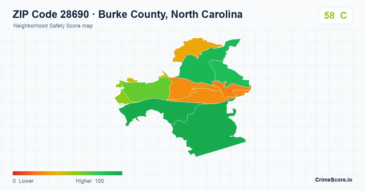 ZIP Code 28690 in Burke County, North Carolina neighborhood Safety Score map
