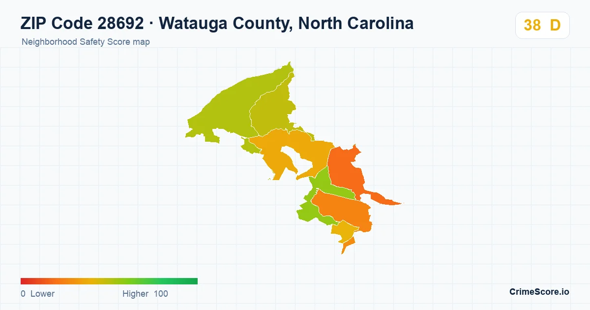ZIP Code 28692 in Watauga County, North Carolina neighborhood Safety Score map