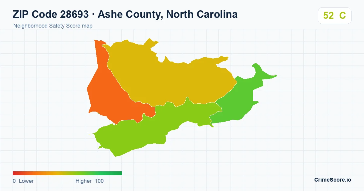 ZIP Code 28693 in Ashe County, North Carolina neighborhood Safety Score map