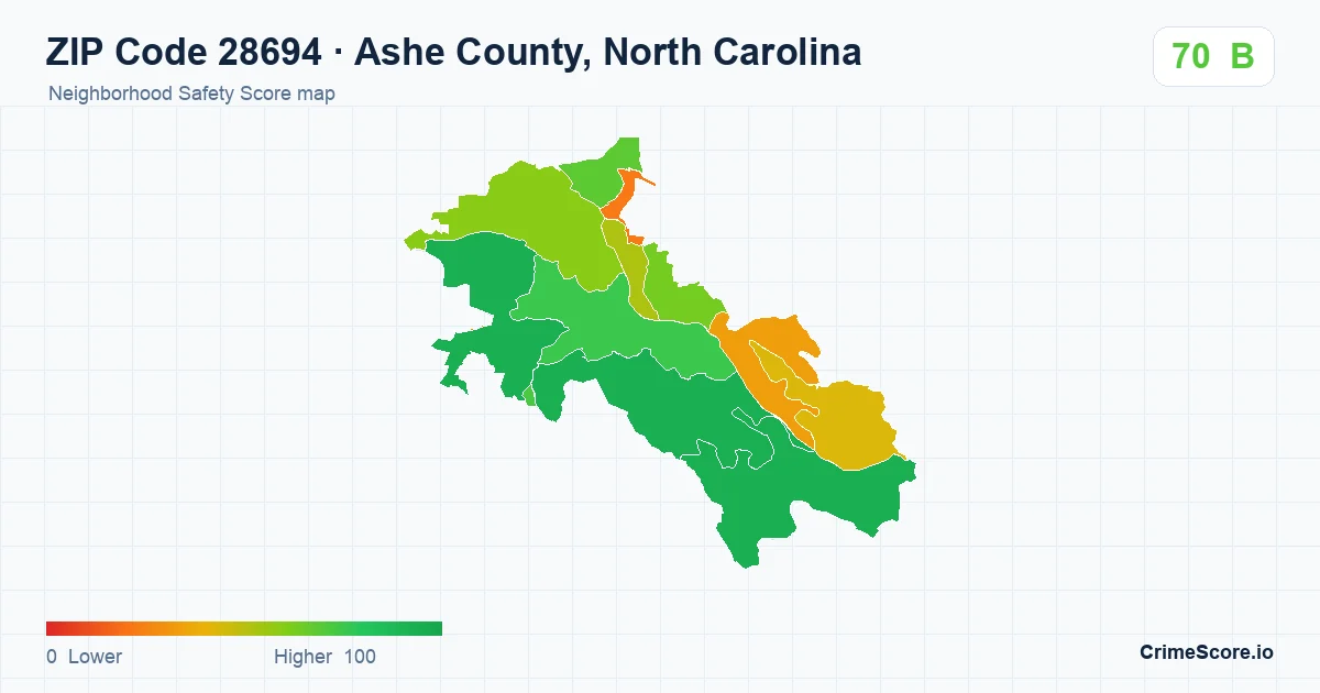 ZIP Code 28694 in Ashe County, North Carolina neighborhood Safety Score map