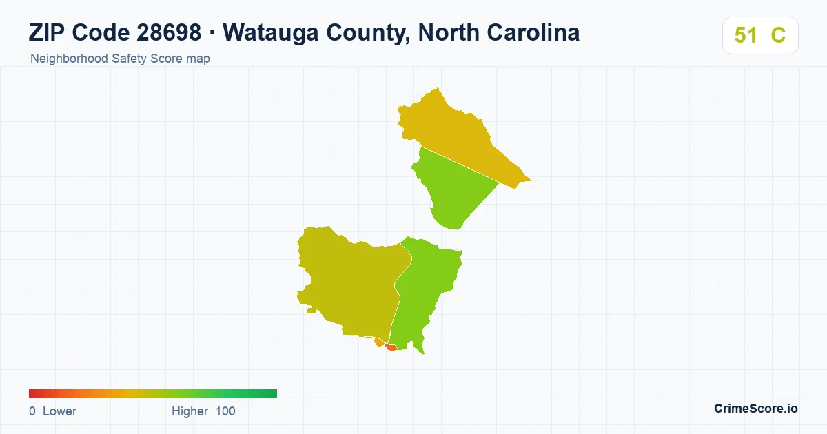 ZIP Code 28698 in Watauga County, North Carolina neighborhood Safety Score map