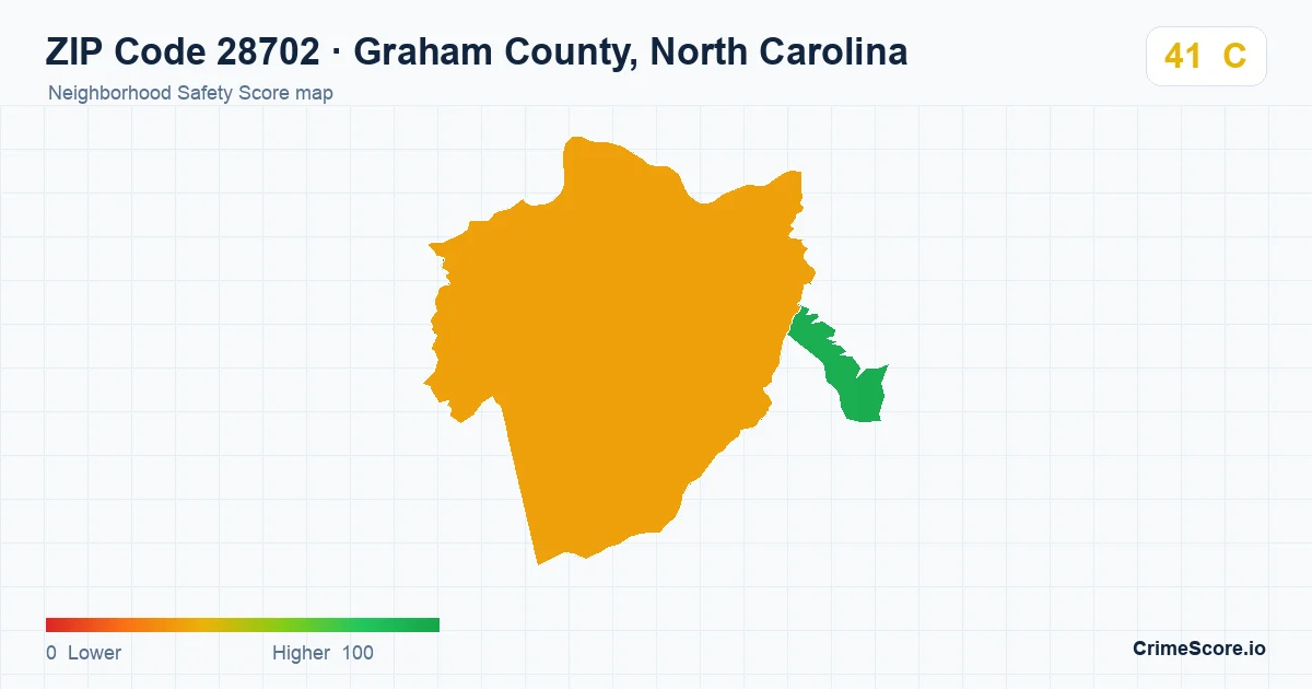 ZIP Code 28702 in Graham County, North Carolina neighborhood Safety Score map