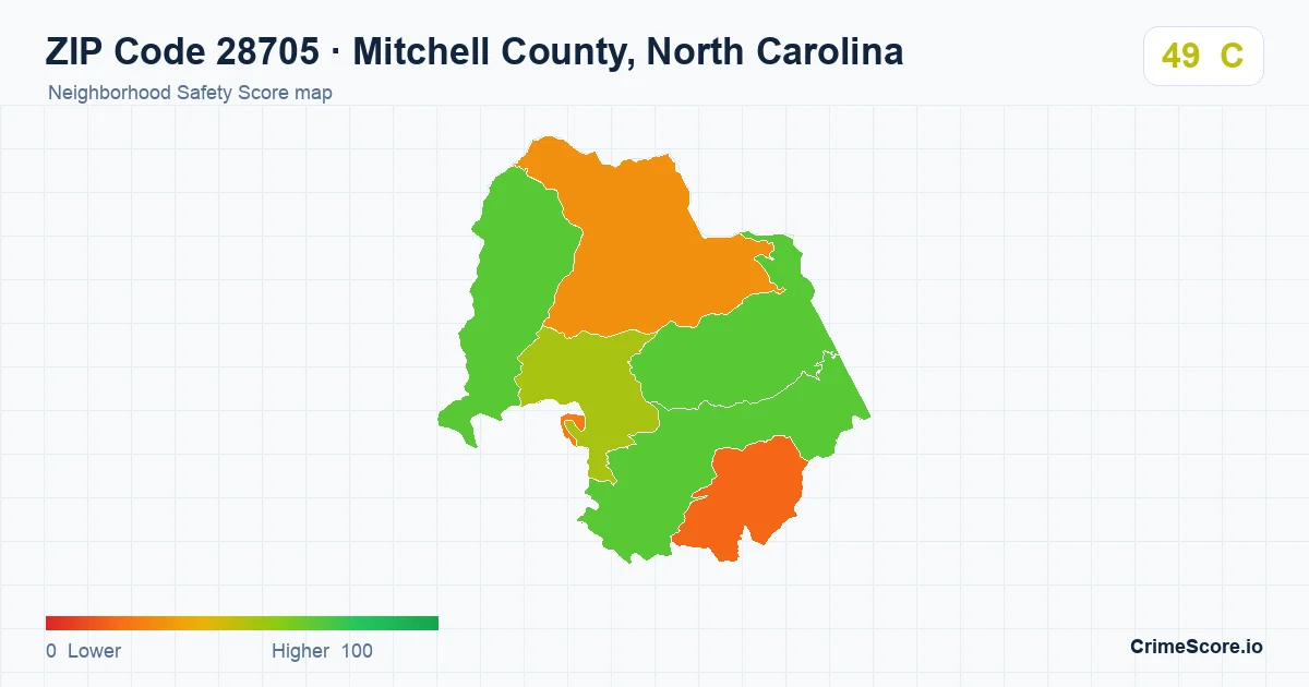 ZIP Code 28705 in Mitchell County, North Carolina neighborhood Safety Score map