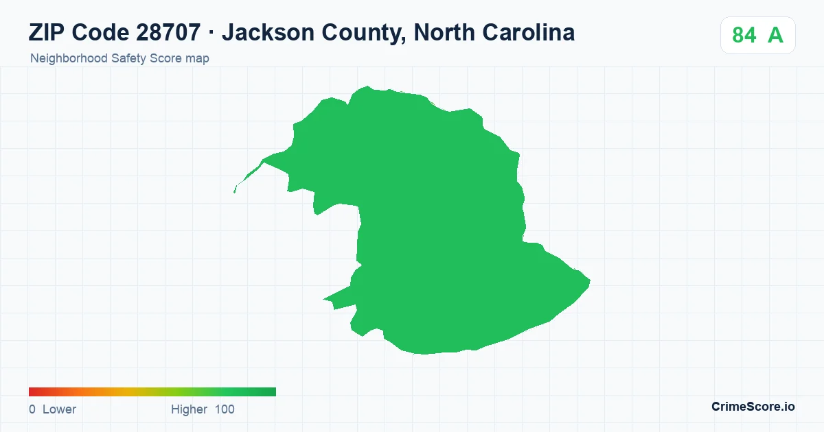 ZIP Code 28707 in Jackson County, North Carolina neighborhood Safety Score map