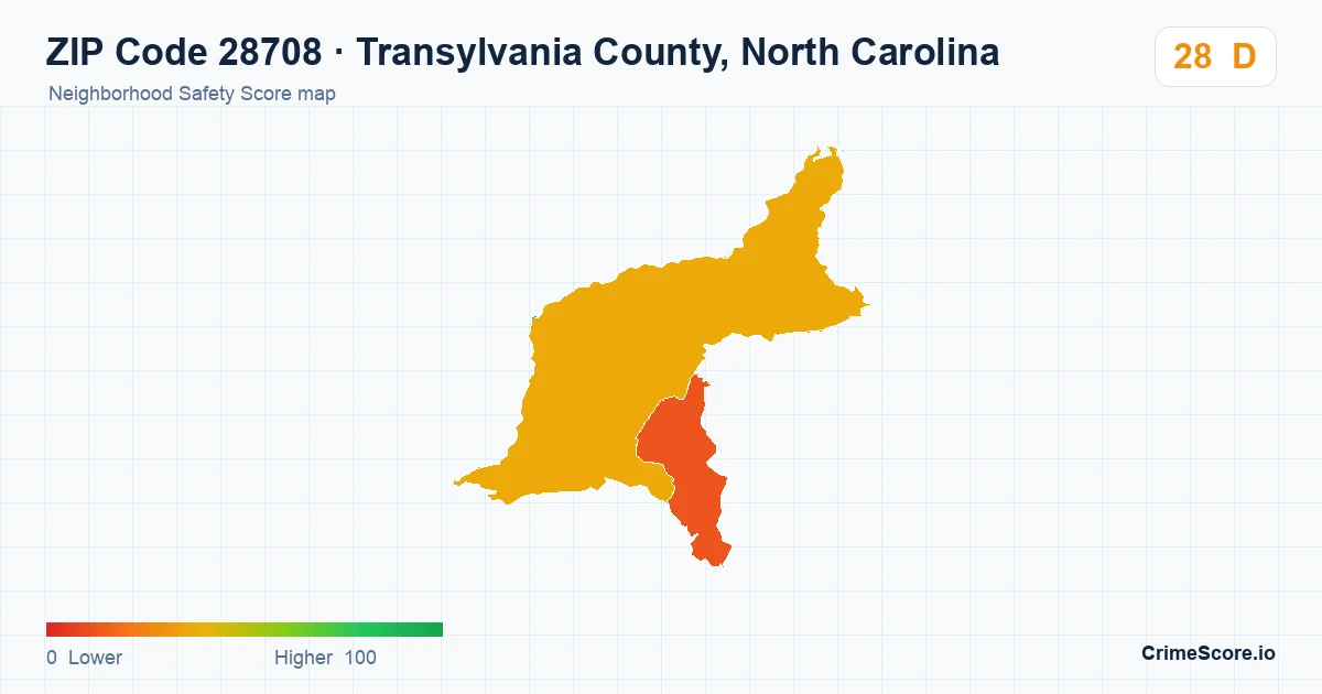 ZIP Code 28708 in Transylvania County, North Carolina neighborhood Safety Score map