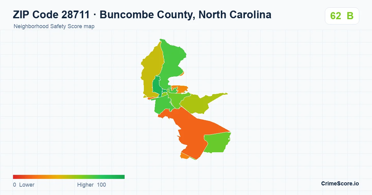 ZIP Code 28711 in Buncombe County, North Carolina neighborhood Safety Score map