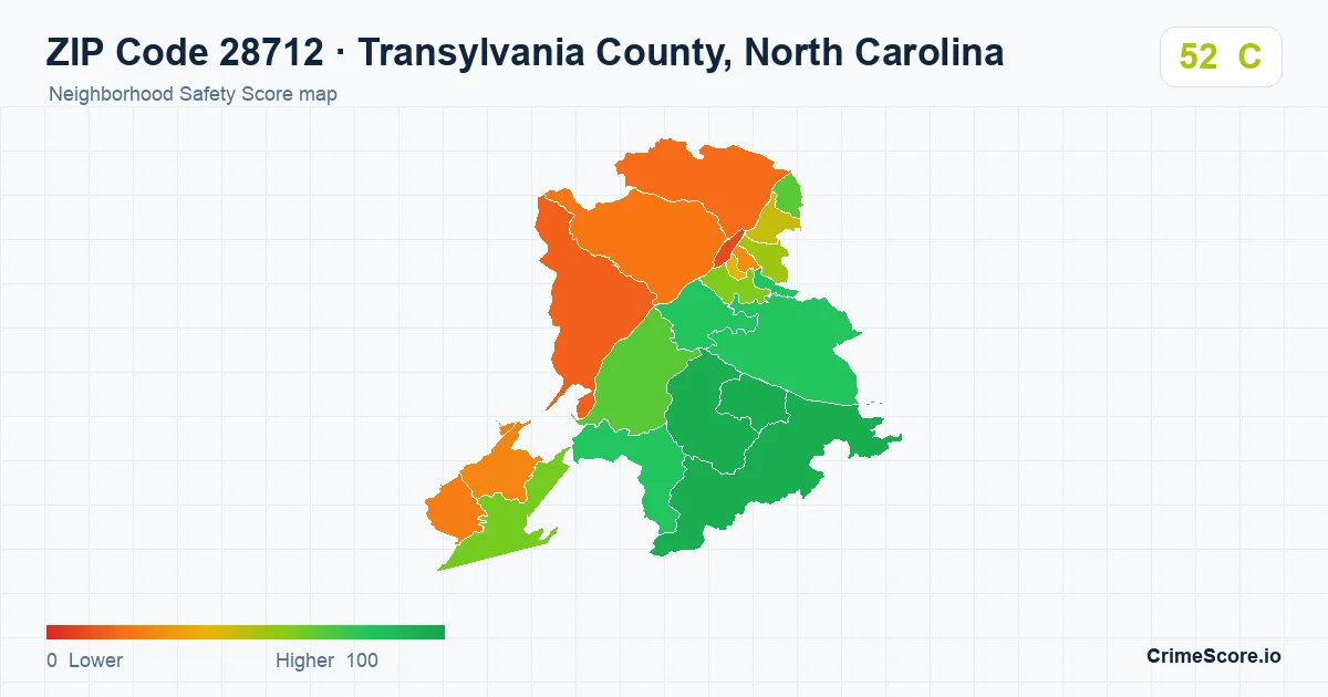 ZIP Code 28712 in Transylvania County, North Carolina neighborhood Safety Score map
