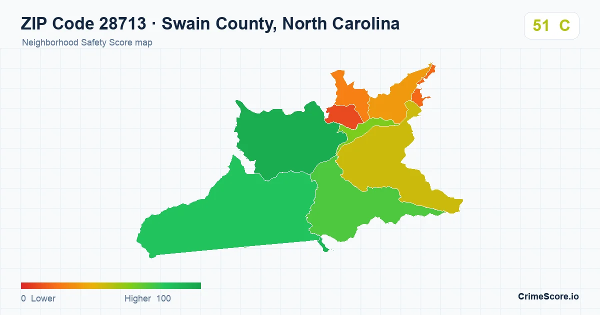 ZIP Code 28713 in Swain County, North Carolina neighborhood Safety Score map