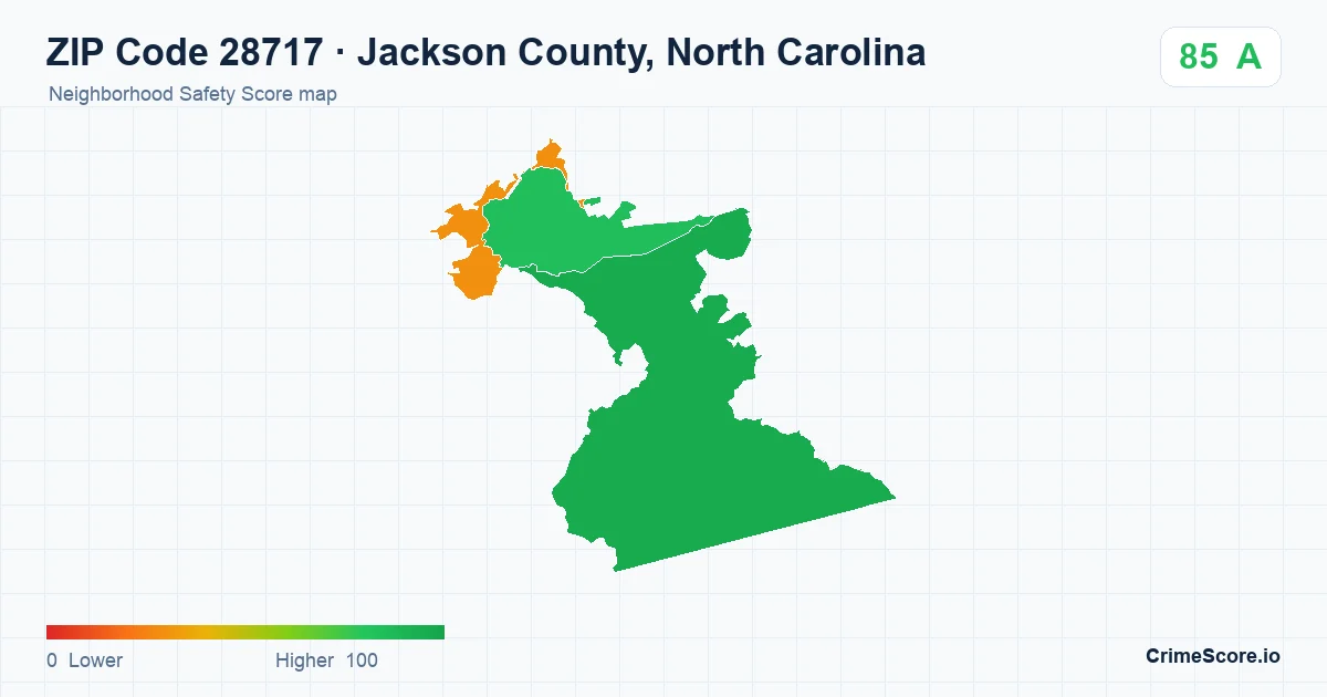 ZIP Code 28717 in Jackson County, North Carolina neighborhood Safety Score map